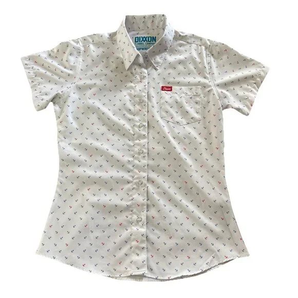 Dixxon Flannel Medium Shipwrecked Shirt Womens White Anchor Coastal Nautical Top - Picture 2 of 7